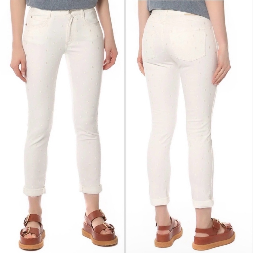 STELLA MCCARTNEY Off White Skinny Boyfriend Star Embroidered Jeans Sz 30